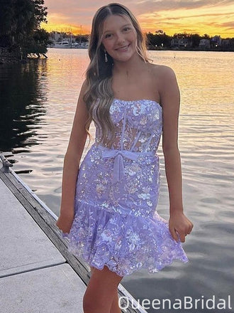 Gorgeous Strapless Lace Sheath Short Mini Homecoming Dress,QB0985