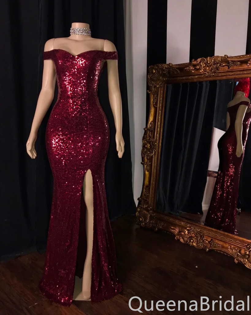 Sexy Wine Side Slit Mermaid Party Dress Long Prom Dresses to Impress ,WGP1708