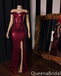 Sexy Wine Side Slit Mermaid Party Dress Long Prom Dresses to Impress ,WGP1708