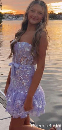 Gorgeous Strapless Lace Sheath Short Mini Homecoming Dress,QB0985