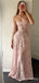 Sexy Elegant A-line Light Pink Spaghetti Straps Floral Evening Gown Long Prom Dresses ,WGP644