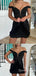 Sexy Off-the-shoulder Black Plunging Mermaid Short Homecoming Dresses Tight with Ruffles, QB0627