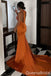 Gorgeous Halter Open Back Burnt-Orange Mermaid Long Party Dress Prom Dresses ,WGP1879