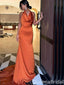 Gorgeous Halter Open Back Burnt-Orange Mermaid Long Party Dress Prom Dresses ,WGP1879