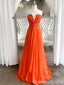 Elegant Orange Strapless V Neck A-line Long Party Dress Prom Dresses ,WGP1881