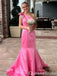 Gorgeous One Shoulder Pink Bow Mermaid Long Party Dress Prom Dresses ,WGP1882