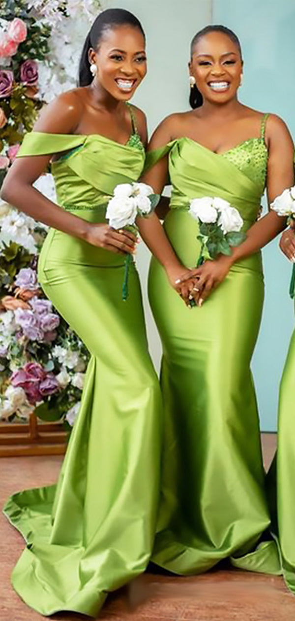 Unique Green Off Shoulder Beading Mermaid Long Cheap Bridesmaid Dresse QueenaBridal Unique Green Off Shoulder Beading Mermaid Long Cheap Bridesmaid Dresse QueenaBridal