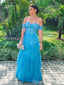 Blue Off Shoulder Sweetheart Layer A-line Evening Gown Maxi Long Evening Party Prom Dresses ,WGP1027