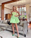 Elegant Green Sleeveless Ruffle A Line Short Homecoming Dresses, QB0377