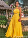 Sexy Yellow Halter A-line Evening Gown Maxi Long Formal Dresses Prom Dresses with Pleats,WGP924