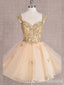 Champagne Lace Appliques Sweetheart A-line Graduation Party Short Homecoming Dresses , QB0806