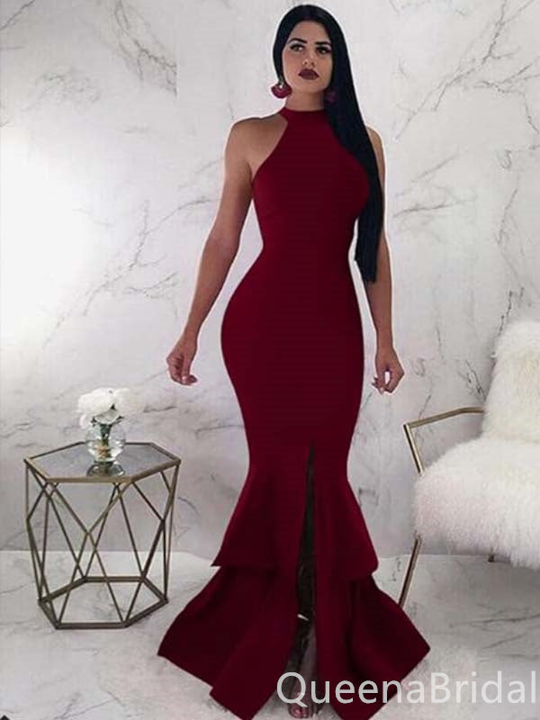 Sexy Gorgeous Burgundy Halter Mermaid Evening Gown Maxi Long Formal Dresses Prom Dresses,WGP824