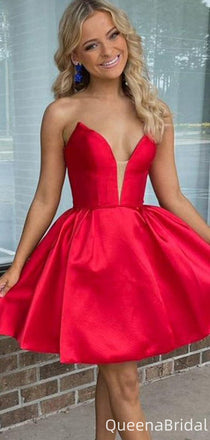 Elegant V-neck Notched Strapless A-line Homecoming Dress Graduation Party Dress,QB0973