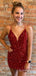 Sexy Sparkle Red Spaghetti Straps Multi Straps Mermaid Short Homecoming Dresses Tight , QB0628