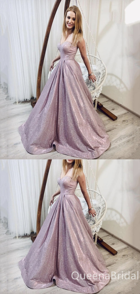 Gorgeous Sparkle Elegant Strapless Sweetheart Evening Gown Long Prom Dresses with Pleats,WGP725