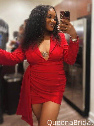 Elegant Long Sleeves V-neck Sheath Short Mini Homecoming Dress,QB1074