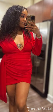 Elegant Long Sleeves V-neck Sheath Short Mini Homecoming Dress,QB1074