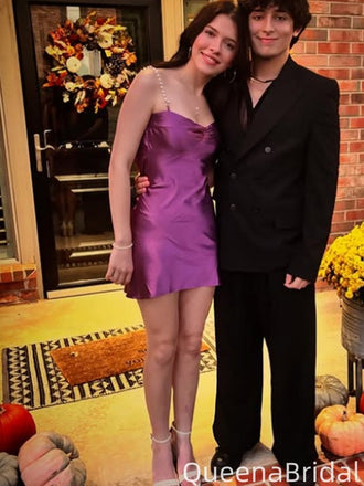 Elegant Spaghetti Strap Sheath Short Mini Homecoming Dress,QB1075