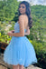 Elegant Blue Strapless V Neck Beading Tulle Simple Cheap Short Homecoming Dresses, QB0512