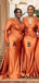 Mismached Orange V Neck Pleats Mermaid Long Cheap Bridesmaid Dresses,BDS0168