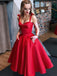 Elegant Red Ruffle Simple Spaghetti Straps Cheap Sleeveless Homecoming Dresses,QB0383