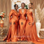 Mismached Orange V Neck Pleats Mermaid Long Cheap Bridesmaid Dresses,BDS0168