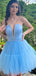 Elegant Blue Strapless V Neck Beading Tulle Simple Cheap Short Homecoming Dresses, QB0512