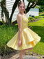 Light Yellow V-neck Layer A-line Graduation Party Short Homecoming Dresses ,QB0722