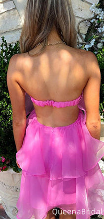 Casual Backless Strapless A-line Homecoming Dress Graduation Party Dress,QB0974