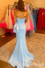 Light Blue Strapless Mermaid Long Prom Dresses to Impress with Bow ,WGP1332