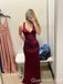 Sexy Burgundy V Neck Mermaid Criss Cross Long Prom Dresses to Impress ,WGP1543