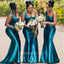 Elegant Blue One Shoulder Mermaid Long Cheap Bridesmaid Dresses ,BDS0169