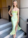 Elegant Light Green Spaghetti Strap Mermaid Side Slit Sleeveless Evening Prom Dresses,WGP515