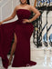 Burgundy Strapless Mermaid Evening Gown Maxi Long Evening Party Prom Dresses with Slit,WGP1203