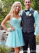 Light Blue Sweetheart Spaghetti Straps A-line Graduation Party Short Homecoming Dresses, QB0777