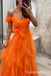 Orange Fluffy Off Shoulder A-line Evening Gown Maxi Long Evening Party Prom Dresses ,WGP1130