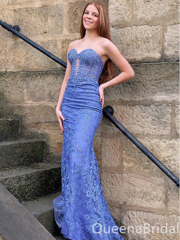 Elegant Lace Appliques Strapless Sweetheart Mermaid Evening Gown Maxi Long Formal Dresses Prom Dresses ,WGP928