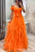 Orange Fluffy Off Shoulder A-line Evening Gown Maxi Long Evening Party Prom Dresses ,WGP1130