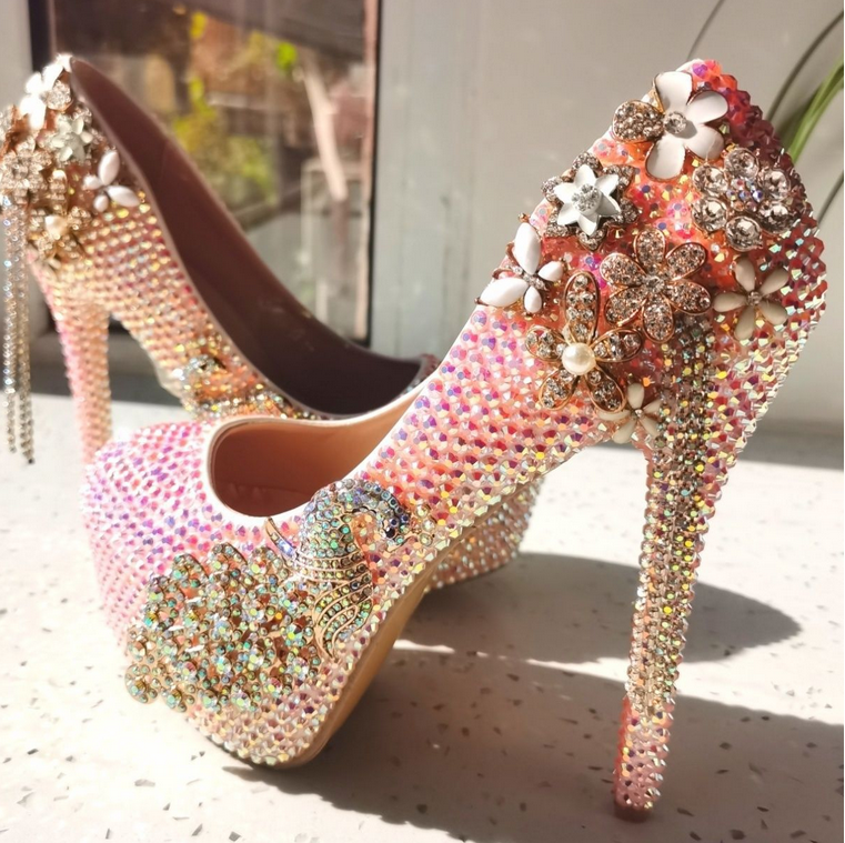 Women's Wedding Shoes High Heel Decorative Heel Crystal Bridal Shoes with Diamonds,H26