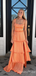 Orange Square Neck Layer A-line Evening Gown Maxi Long Formal Dresses Prom Dresses ,WGP967