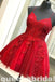 Red Spaghetti Straps Lace Appliques Beaded V Neck A-line Graduation Party Short Homecoming Dresses, QB0783