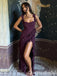 Gorgeous Purple Square Neck Side Slit Sheath Long Prom Dresses to Impress ,WGP1552