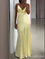 Stylish Light Yellow Spaghetti Straps A-line Long Prom Dresses to Impress ,WGP1553