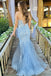 Elegant Blue Spaghetti Straps Lace Appliques Tulle Mermaid Long Cheap Wedding Dresses,WGP216