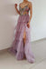 Elegant Pink A-Line Spaghetti Strap Ruffles Appliques Long Prom Dresses,WGP437