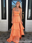 Orange Square Neck Layer A-line Evening Gown Maxi Long Formal Dresses Prom Dresses ,WGP967