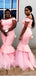 Elegant Pink Off Shoulder Ruffle Tulle Mermaid Long Cheap Bridesmaid Dresses, BDS0187