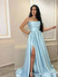 Elegant Sexy Blue Strapless A-line Evening Gown Maxi Long Formal Dresses Prom Dresses with Side Slit ,WGP899