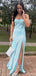 Elegant Blue Spaghetti Strap Mermaid Side Slit Sleeveless Evening Prom Dresses,WGP518