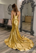 Gold Strapless Sweetheart Mermaid Long Prom Dresses to Impress with Train,WGP1334